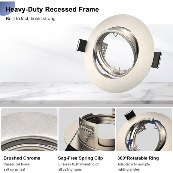 OTGFRF-6 Pack Spotlight Frame, 3 inch Recessed Ceiling Light Trim Compatible with MR16 GU10 GU5.3 Bulbs, Adjustable Holder for Cabinet Kitchen, Brushed Nickel