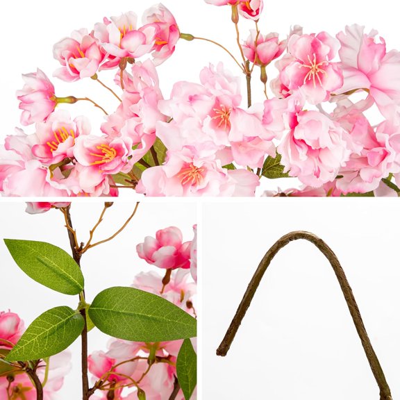 OTGFRF-6 Pcs Artificial Cherry Blossom Branches 18.5 Faux Cherry Flowers Pink Fake Silk Flowers Artificial for Decoration Spring Peach Bouquet Table Centerpiece Decor Vase Home Wedding Kitchen