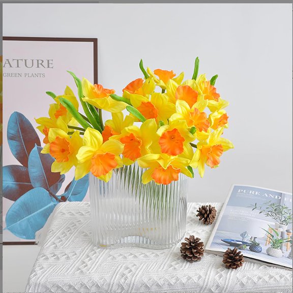 OTGFRF-6 Pcs Artificial Daffodils Flowers Spring Silk Daffodils Artificial Flowers Yellow Narcissus Flowers Fake Silk Flower Arrangement for Home Wedding Decor Indoor Outdoor