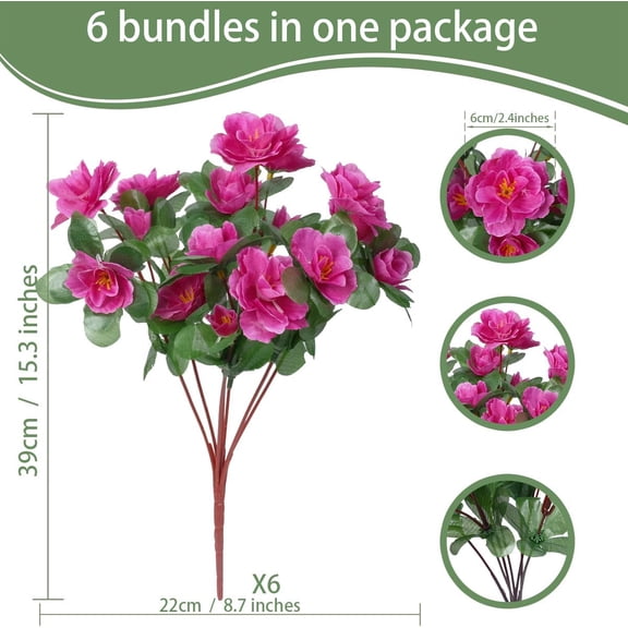 OTGFRF-6 Pcs Artificial Flowers Outdoor, UV Resistant Fake Silk Outside Plants Flowers for Spring Summer Fall Winter Christmas, Realistic Fuchsia Faux Florals for Planter Front Porch Patio Decoration