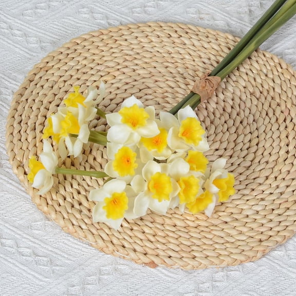 OTGFRF-6 Pcs/Daffodils Yellow Artificial Flowers Artificial Narcissus Flower Silk Fake Flowers Home Indoor Outdoor Wedding Table Party Decor (White)