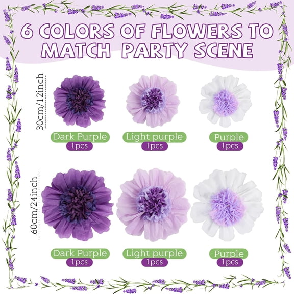 OTGFRF-6 Pcs Tissue Paper Flowers Colorful Mexican Paper Flower Jumbo 3D Party Decor for Wall Fiesta Party Decor Wedding Birthday Bridal Baby Shower Nursery Room Decoration(Multicolor,24''/12'')