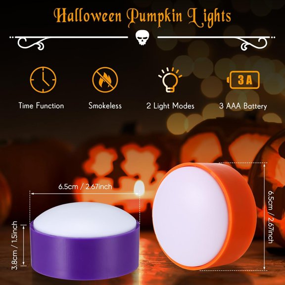 OTGFRF-6 Pieces Thanksgiving Day Pumpkin Lights with Remote and Timer LED Pumpkin Lights Battery Operated Pat Jack O Lantern Bright Flameless Candles(Orange, Purple)