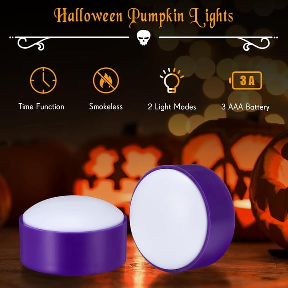 OTGFRF-6 Pieces Thanksgiving Day Pumpkin Lights with Remote and Timer LED Pumpkin Lights Battery Operated Pat Jack O Lantern Bright Flameless Candles(Purple,Warm Light)
