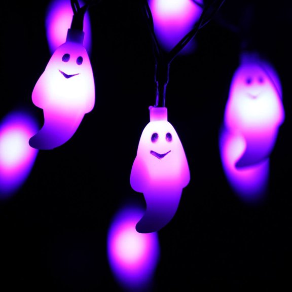 OTGFRF-60 LED Halloween String Lights - 20ft Purple Ghost String Light Plug in with Timer, 8 Modes, Extendable, Waterproof - Spooky Decor for Outdoor Garden Yard House Bedroom Holiday Party Decoratio