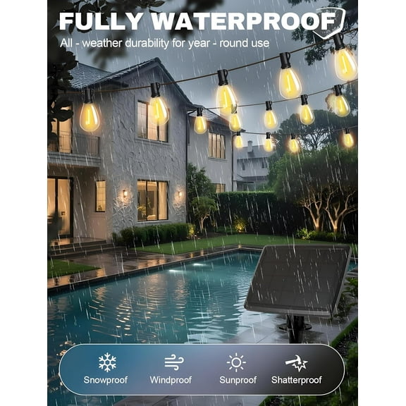 OTGFRF-60FT Solar String Lights Outdoor with Remote and 16+2 LED Shatterproof Bulbs Dimmable & Timing 3 Light Modes Solar Patio String Lights for Cafe, Garden, Deck, Outside Wedding Last for 10+Hrs