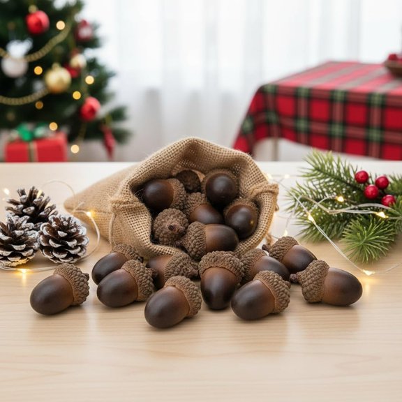OTGFRF-60Pcs Artificial Lifelike Simulation Small Acorn for Home Kitchen Decor, Lifelike Small Acorns for Christmas and Festive Table Display