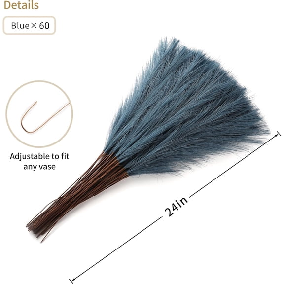 OTGFRF-60pcs Blue Pampas Grass - 24 Inch Faux Pampas Grass Decor , Tall Pompas Grass for Floor Vase, Table Centerpieces, Wedding, Party and Blue Living Room Decor