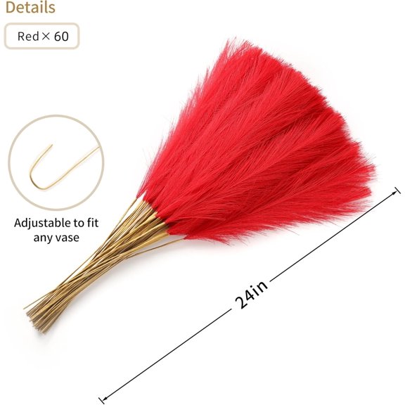 OTGFRF-60pcs Red Pampas Grass Decor - 24 Inch Short Artificial Pampas Grass Decor, Fake Pompas Floral for Vase Filler, Wedding Flower Arrangement, Party and Home Decor (Red)