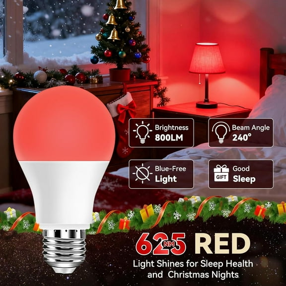OTGFRF-625nm 9W Red Light Bulbs for Sleep, 100% Blue Light Blocking Light Bulbs for Melatonin Promoting, A19 LED 60W Equivalent Dim Red Night Light Bulb for Baby Nursery, Sleeping, Reading, 2-Pack