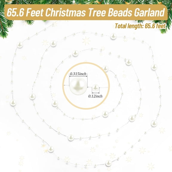 OTGFRF-65.6 ft Artificial Pearl Beads Garland for Christmas Tree Plastic Beaded String Strands Chain Ornament for Wedding Halloween Party Decoration Bridal Bouquet Craft Flower DIY Supplies(Ivory)