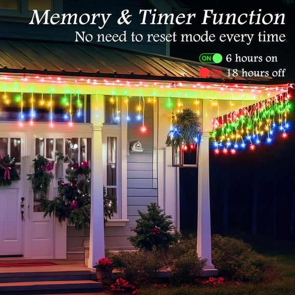 OTGFRF-65FT 640 LED Icicle Christmas Lights - Plug in Waterproof String Lights for Outside with 120 Drops & 8 Modes, Twinkle Curtain Lights for Holiday, Wedding, Party, Home, Garden, Patio Decor (Mul