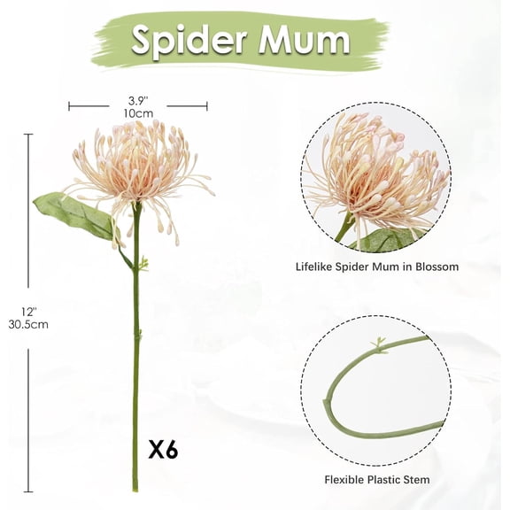 OTGFRF-6PCS Chrysanthemum Artificial Flowers 4'' Fake Spider Mums Spring Flowers Large Faux Pincushion Flowers for Home Vase Table Centerpiece Wedding Bouquet (Pink)