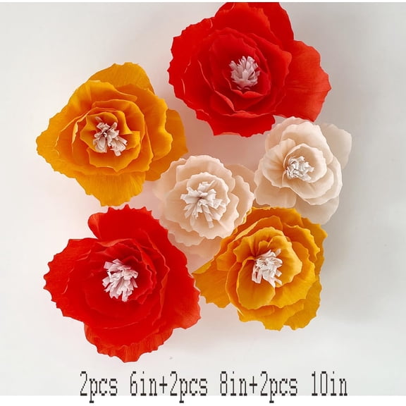 OTGFRF-6pcs 6in 8in 10in Orange Pack Crepe Paper Flowers Paper Flower Decorations Wall Backdrop Flowers Handcrafted Flowers Party Wedding Flowers for Baby Showers Birthday Photo Backdrop Bridal Showe