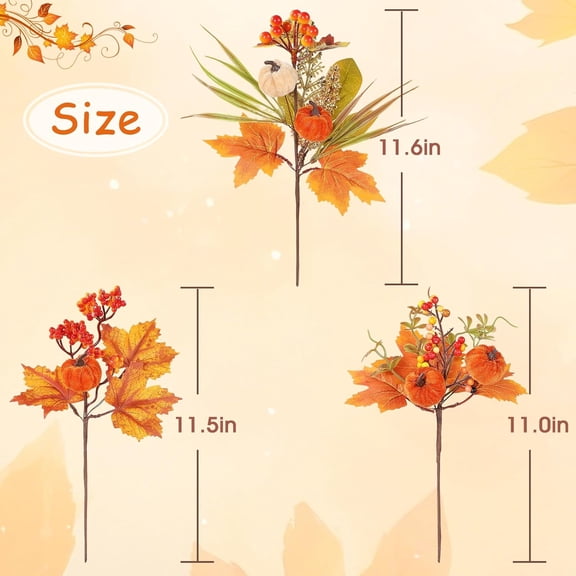 OTGFRF-6pcs Fall Floral Picks 11" Autumn Velvet Pumpkin Berry Picks Maple Leaves Stems Artificial Fall Flower for Harvest Halloween Thanksgiving Christmas DIY Table Centerpiece Farmhouse Home Decor
