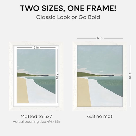 OTGFRF-6x8 Picture Frame White, High End Oak 8x6 Wooden Frames with Mat 7x5 Print, 6 x 8 White Wood Frame Matted to 5 x 7 inch Photo, 6by8 Wall or Tabletop Frame, Tempered Glass, Wall Kit, Set of 1