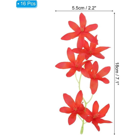 OTGFRF-7 Inch Artificial Orchid Flower, 16 Pcs Floating Candles Simulation Flower Cylinder Vase Fillers for Home Wedding Decoration, Red