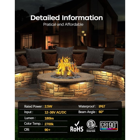 OTGFRF-7-Inch Landscape Lighting, Step Lights (12V-36V AC/DC), 2.5W, IP67 Waterproof, 2700K