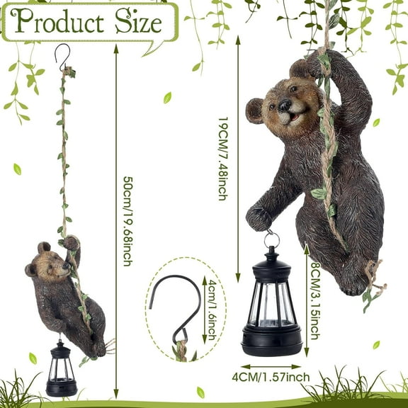 OTGFRF-7 Inches Bear Statue Tree Hugger with Solar Light Resin Bear Statue Sign with LED Lantern Waterproof Hanging Figurine with Hook for Christmas Tree Decoration Outdoor Yard Garden(Grey)