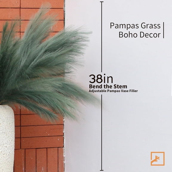 OTGFRF-7-Pcs 38"/3.1FT Faux Pampas Grass Large Tall Fluffy Artificial Fake Flower Boho Decor Bulrush Reed Grass for Vase Filler Farmhouse Home Wedding Decor (Green)