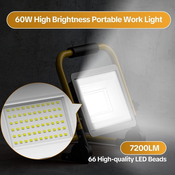 OTGFRF-7200LM Led Work Light, 60W 6000K Portable Flood Light with 5.9FT Cord & Switch, IP66 Waterproof Worklight for Indoor Outdoor Job Site Repairing Garage Workshop, Gifts for Man