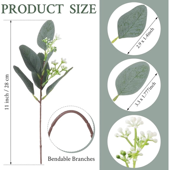 OTGFRF-75 Pcs Mixed Eucalyptus Leaves Stems Bulk Artificial Eucalyptus Leaves with White Seeds Artificial Silver Dollar Sprays Faux Oval for Floral Wreath Bouquets Wedding Greenery Decoration