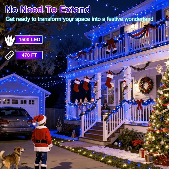 OTGFRF-750LED Christmas Lights Outdoor Use, 240ft 12 Modes Blue LED String Lights with Timer Dimmable, Waterproof Christmas Tree Lights for Xmas Patio Yard Fence Balcony Garden Party Decor Blue