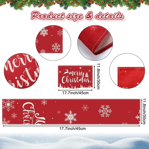 OTGFRF-7Pcs Christmas Table Runners Placemats,Red & White Snowflake Merry Christmas Table Runner Reindeer Snowflake Xmas Tree Let It Snow Table Mat Set for Christmas Winter Holiday New Year Table Dec