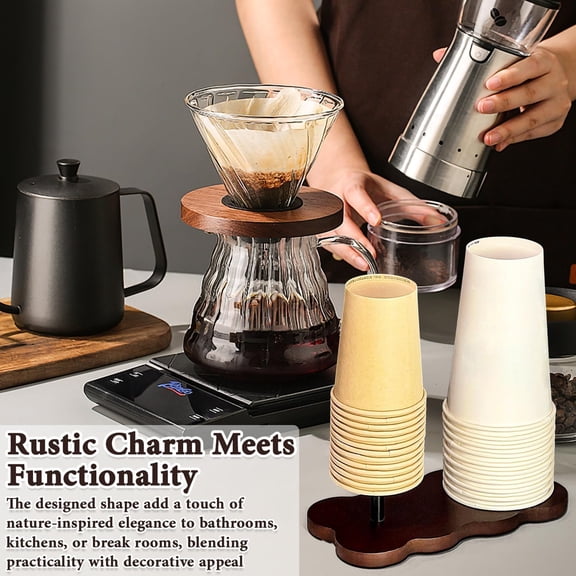 OTGFRF-8-12oz Wood Disposable Cup Dispenser for Countertop | Stylish Bathroom Cup Holder - Perfect for Plastic Mouthwash Cup Storage Organizer,Coffee Paper Cups and Kitchen,Take Out Cup Carriers for