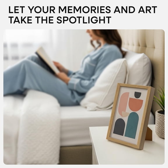 OTGFRF-8.5 by 11 Picture Frame Wood, High End Natural Oak 8.5x11 Light Wooden Frames with Mat 6x8 inch Photo, 8.5 x 11 Wall or Tabletop Frame Matted to 6 x 8 Art, Tempered Glass, Wall Kit, Set of 1