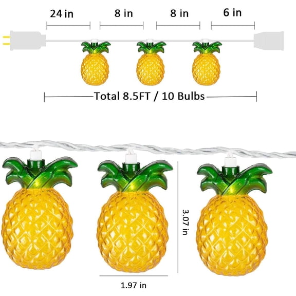 OTGFRF-8.5Ft Pineapple String Lights, Fairy String Lights with 10 Fanny Pineapple Lights for Patio Home Wedding Party Bedroom Birthday Hawaiian Tropical Tiki Decoration