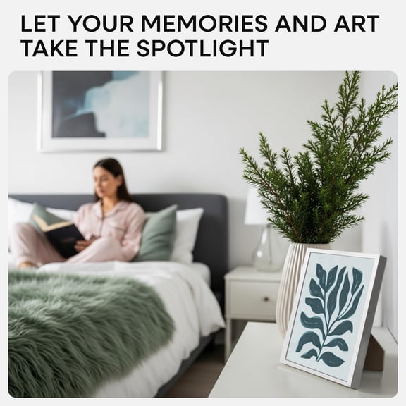 OTGFRF-8.5x11 Picture Frame Silver, High End Metal 8.5 x 11 Poster Frames with Mat 6 by 8 Photo, 11x8.5 Frame Matted to 6x8 Print, 8.5by11 Wall or Tabletop Frame, Tempered Glass, Wall Kit, Set of 1