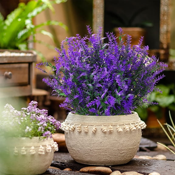 OTGFRF-8 Pack Artificial Plants Flowers Grass Shrubs Lavender No Fade Faux Plastic Flowers Outdoor for Farmhouse Garden Porch Patio Indoor Wedding Decoration Greenery Fake Plants uv Resistant