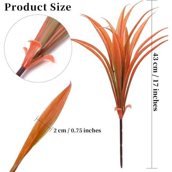OTGFRF-8 pcs Fall Artificial Flowers for Decoration, Fake Artificial Tall Grass Plants for Outdoors, Orange Faux Tropical Greenery Autumn Front Porch Patio Garden Outside Plastic Shrubs Bushes