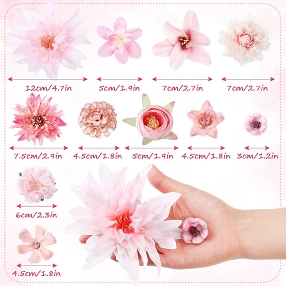 OTGFRF-80 Pcs Assorted Fake Flower Heads Mini Artificial Flower Heads Bulk Silk Faux Daisy for Crafts Fake Peony Rose for Wedding Party Wreath Home Decoration(Pink)