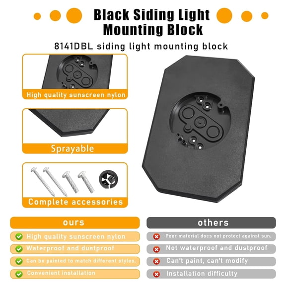 OTGFRF-8141DBL Black Vinyl Outdoor Siding Lamp Mounting Blocks Kit with Built-in Electrical Box, fits for 1/2 inch Outdoor Lap Double and 4 inch Siding Mounting Kit, Black 1-Pack