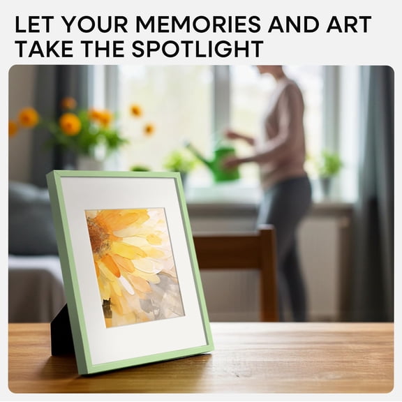 OTGFRF-8x12 Picture Frame Sage Green, High End Metal 8 x 12 Poster Frames with Mat 6 by 8 Photo, 12x8 Frame Matted to 6x8 inch Art, 8by12 Wall or Tabletop Frames, Tempered Glass, Wall Kit, Set of 1