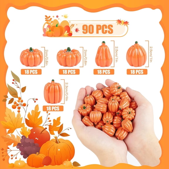 OTGFRF-90Pcs Mini Resin Pumpkins Decorative Miniature Pumpkin Tiny Orange Pumpkins for Crafts DIY Vase Filler Home Indoor Halloween Thanksgiving Autumn Table Centerpiece