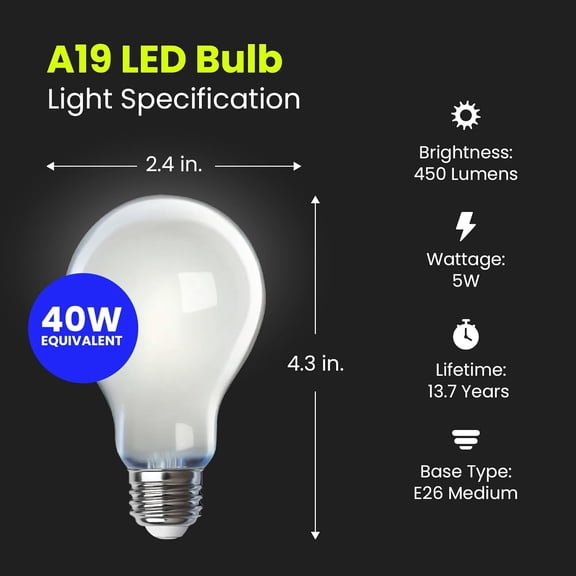 OTGFRF-A19 LED Light Bulb, 40W Equivalent, Dimmable, 450 Lumens, E26 Base, 2700K Soft White, 90 CRI, 8.8W Standard Glass Filament Lighting Bulbs, 17,000-Hour Lifetime, A1940/927CA/FIL/4, 4 Pack