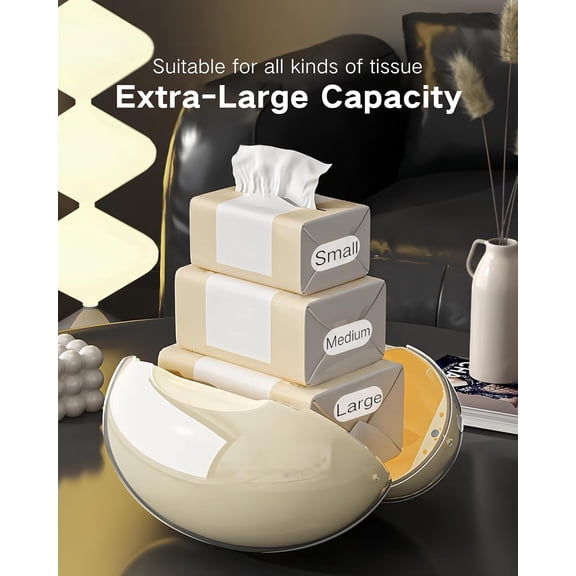 OTGFRF-Acrylic Tissue Box Cover Beige Large Round Tissue Box with Non-Slip Base,Decorative Luxury Tissue Box,Stylish Elegance Tissue Holder for Bathroom,Toilet,Bedroom,Living Room,Table Desk,Office