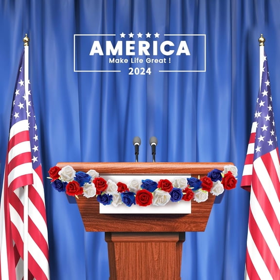 OTGFRF-American Flag Artificial Flowers Box, Patriotic Decorations, Red White & Blue Fake Roses for July 4th, Memorial, Veterans, Labor, Election Day Decorations, Cemetery Flowers, Table Centerpiece