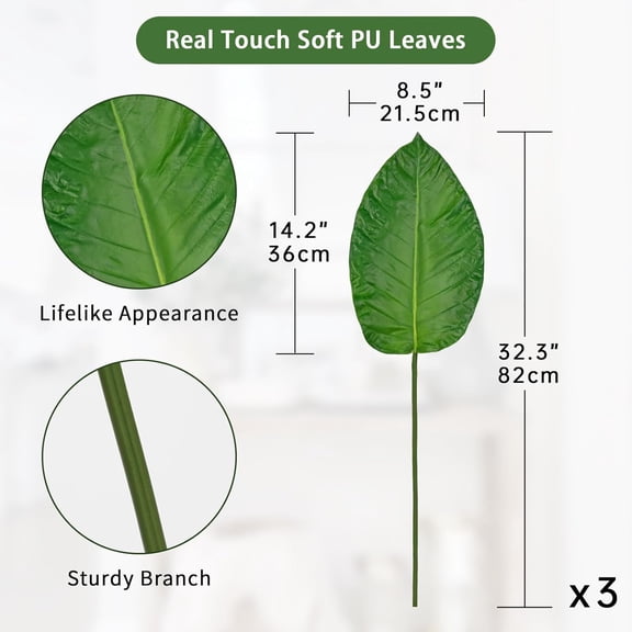 OTGFRF-Artificial Bird of Paradise Leaves with Long Stem 3 Pcs Real Touch Tropical Plants Palm Leaves Fake Banana Leaves for Home Dcor Wedding Party - 32.3 Inch