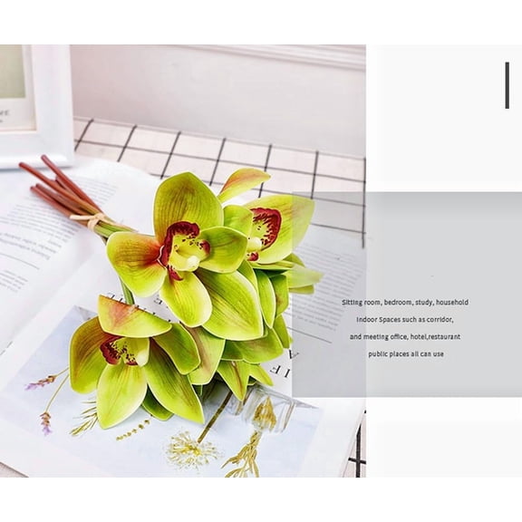 OTGFRF-Artificial Cymbidium Orchids Artificial Orchids 12 Bunch Artificial Flowers Outdoor Fake Flowers Green Shrubs Plants for Wedding Decoration Home Decoration (Green)