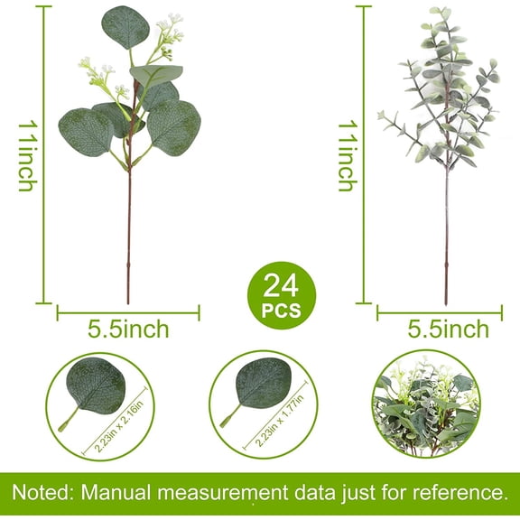 OTGFRF-Artificial Eucalyptus Stems 24PCS Mixed Eucalyptus Greenery Stems Silver Dollar Leaves with White Seeds Green Plants Wedding Bouquet Green Decor Flower Arrangement (Mixed Round Leaves)