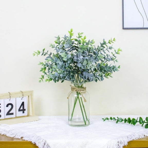 OTGFRF-Artificial Eucalyptus Stems in Glass Vase with Faux Water,14" Fake Plants Eucalyptus Leaves for Home Office Centerpiece Table Decorations Farmhouse Wedding Home Greenery DecorGreen