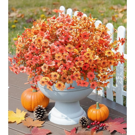 OTGFRF-Artificial Fall Flowers Fake Mums for Outdoor Autumn Decoration, 12 Bundles Faux Silk Orange Yellow Mums Daisy Look Real UV Resistant for Outside Home Porch Patio Planter