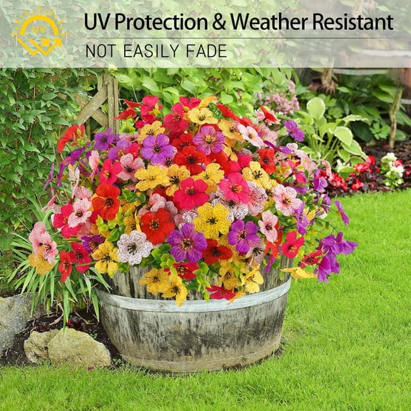 OTGFRF-Artificial Flowers for Outdoors 12 Bundles Faux Outdoor Plants UV Resistant Fake Plastic Flowers No Fade for Planters Patio Porch Garden Home Indoor Outside Summer Decorations(Mix Color-2)