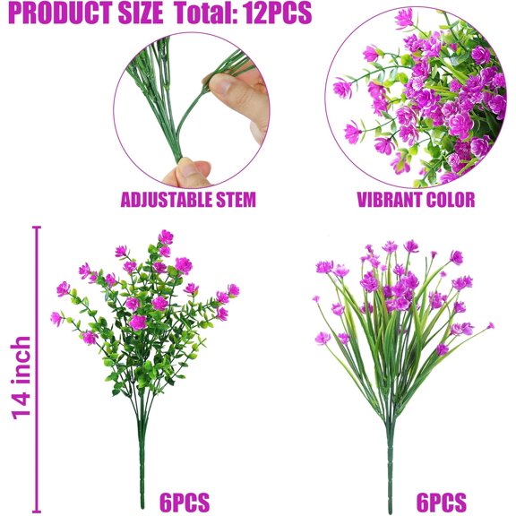 OTGFRF-Artificial Flowers for Outdoors 12 Bundles UV Resistant Boxwood Shrubs Artificial Eucalyptus Fake Plants Faux Plastic Greenery for Farmhouse Garden Home Indoor Outdoor DecorationMagenta