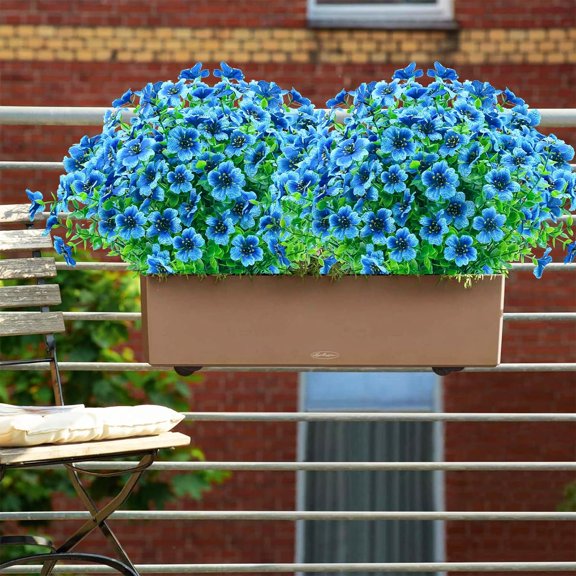OTGFRF-Artificial Flowers for Outdoors,8 Bundles UV Resistant Fake Outside Flowers Plastic Plants Outdoor Faux Flower for Garden Porch Window Box Home Decor(Blue)
