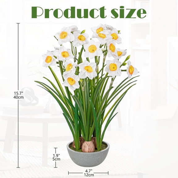 OTGFRF-Artificial Flowers in Pot 16" Fuax Daffodil Potted Flowers Plant Decor Room Farmhouse Fake White Flower Plants Centerpieces Desktop Spring Summer Flowers Home Decor Indoor for Living Room Kitc